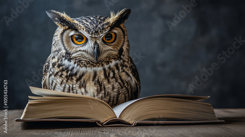 Wallpaper Mural Mądra sowa czyta książkę, z wyraźnym skupieniem i ciekawością. Jej pióra błyszczą w świetle, a otoczenie emanuje spokojem. Torontodigital.ca