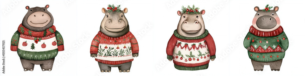 Adorable illustrated animals wearing festive sweaters, showcasing holiday cheer and fun designs perfect for seasonal decor. Adorable illustrated animals wearing festive sweaters, showcasing holiday cheer and fun designs perfect for seasonal decor.