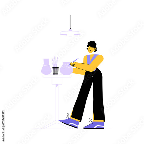 Female Pottery Artist Crafting Vase In Flat Vector Illustration Symbolizing Creativity, Art, And Handicraft, Isolated On White Background