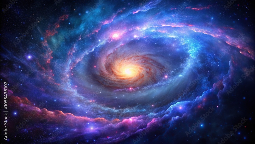 A vibrant galaxy with swirling clouds of purple gas and blue stars against a dark background, space, planets, nebula, celestial, stars A vibrant galaxy with swirling clouds of purple gas and blue stars against a dark background, space, planets, nebula, celestial, stars