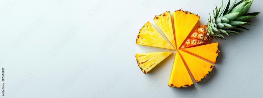 Sliced mango and pineapple forming a pie chart, symbolizing tropical vitamins Sliced mango and pineapple forming a pie chart, symbolizing tropical vitamins