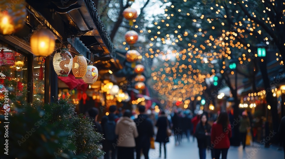Chinese New Year Street with Lanterns and Festival Lights, 2025. Chinese New Year Street with Lanterns and Festival Lights, 2025.