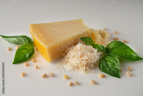 Authentic Italian Parmigiano Reggiano: Aged Cheese Wedge Isolated on White Background