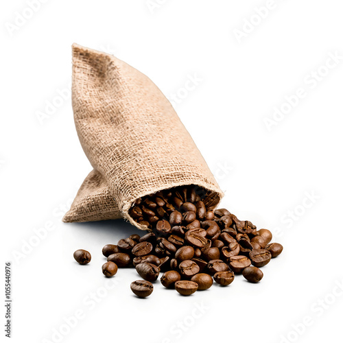 A Close-Up View of a Scoop Filled with Coffee Beans Nestled Inside a Jute Bag, Ideal for Coffee Enthusiasts and Market Promotions