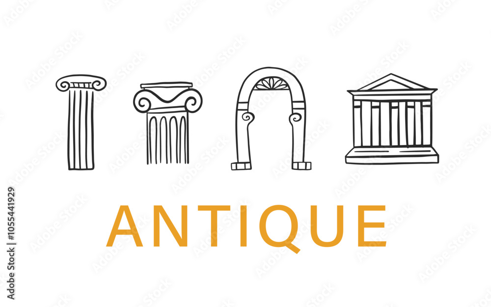 Antique Roman Column Colonnade, Arch Drawing Set Antique Roman Column Colonnade, Arch Drawing Set