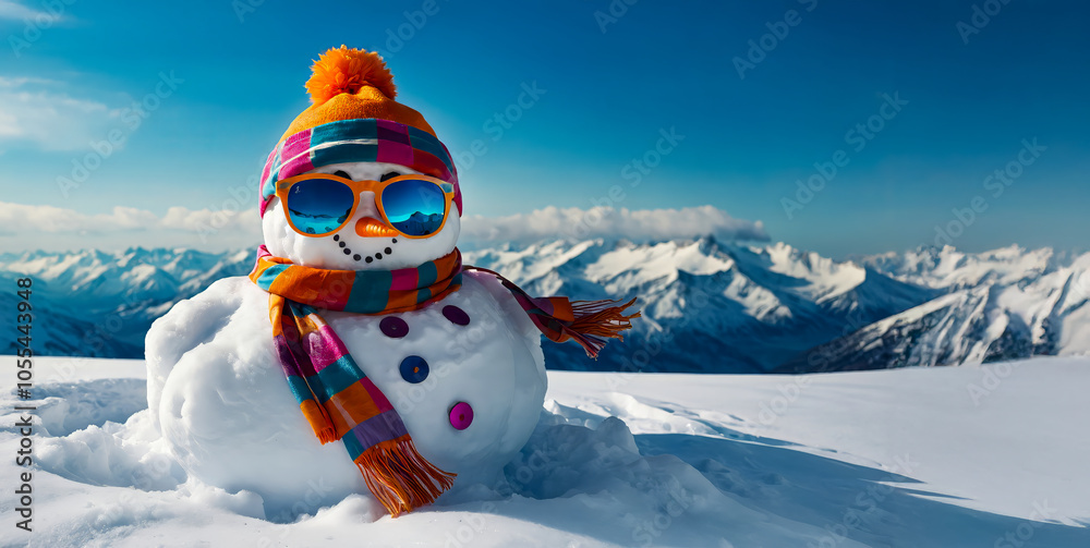 Obraz premium AI-generated images of a Snowman with a breathtaking view of the mountain chain