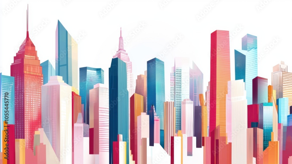 Obraz premium Abstract Modern Cityscape: A Panoramic 3D Illustration Journey