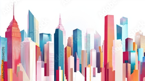 Abstract Modern Cityscape: A Panoramic 3D Illustration Journey