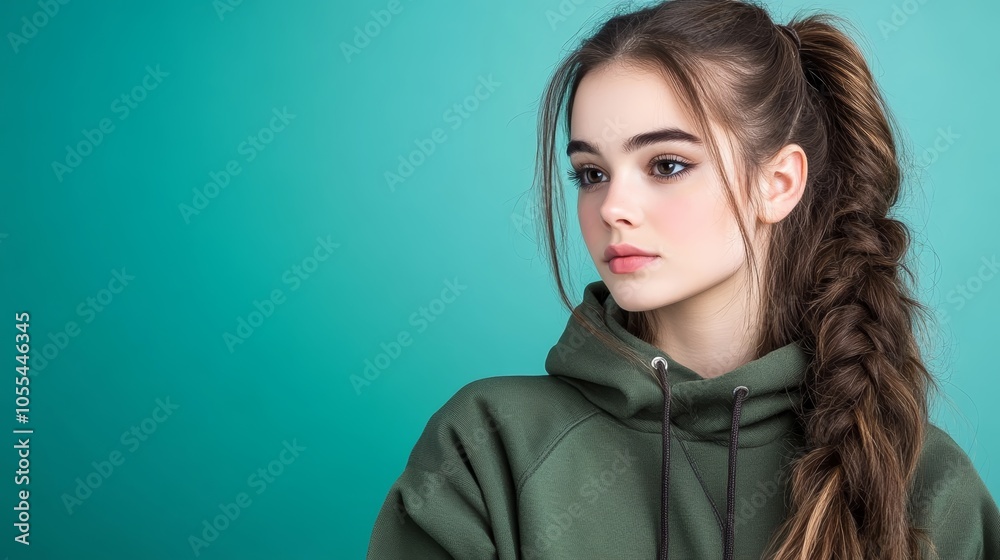 Girl with a high ponytail, showcasing long, healthy, and stylish hair young Girl with a high ponytail, showcasing long, healthy, and stylish hair young