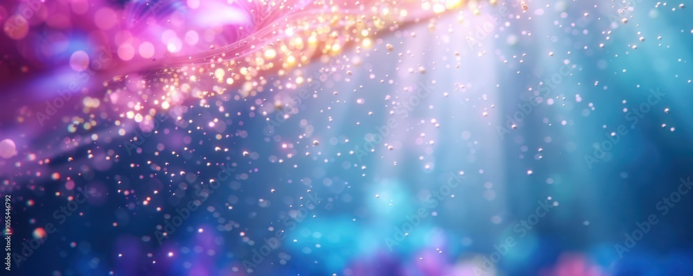 Fototapeta premium A vibrant, abstract background with shimmering particles and soft lighting, creating a dreamy atmosphere in hues of blue and pink.