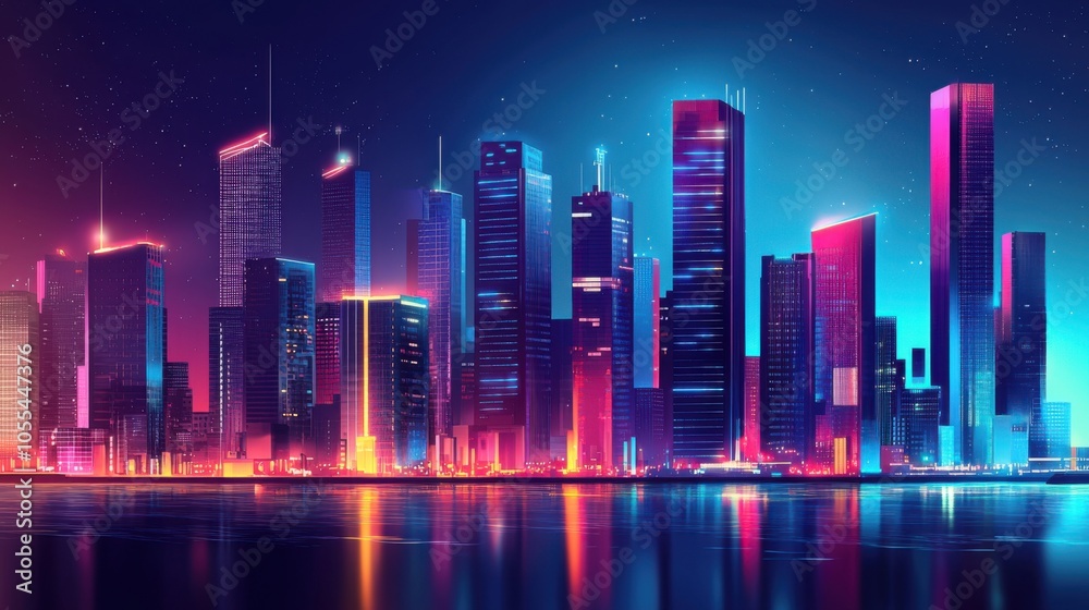 Fototapeta premium Abstract Modern Cityscape: A Panoramic 3D Illustration Journey