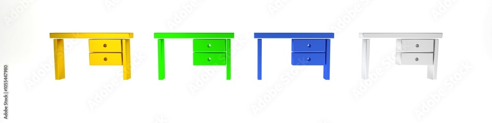 Colorful Office desk icon isolated on white background. Minimalism concept. 3D render illustration Colorful Office desk icon isolated on white background. Minimalism concept. 3D render illustration
