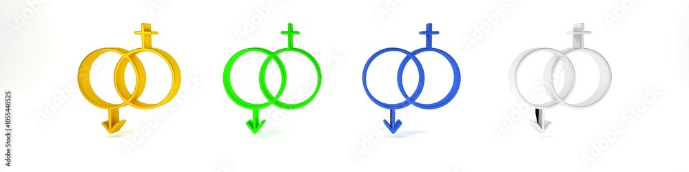 Colorful Gender icon isolated on white background. Symbols of men and women. Sex symbol. Valentines day concept. Minimalism concept. 3D render illustration Colorful Gender icon isolated on white background. Symbols of men and women. Sex symbol. Valentines day concept. Minimalism concept. 3D render illustration