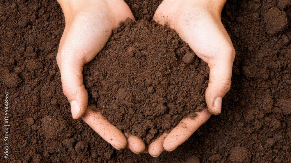 Hands holding soil, a symbol of growth, nature, and sustainable life Hands holding soil, a symbol of growth, nature, and sustainable life