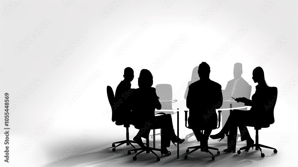 Business meeting with a simple white background showcases professionalism and focus. A clean and elegant setting for important discussions and decision-making Business meeting with a simple white background showcases professionalism and focus. A clean and elegant setting for important discussions and decision-making