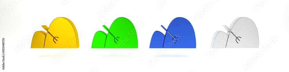 Colorful Bale of hay and rake icon isolated on white background. Minimalism concept. 3D render illustration