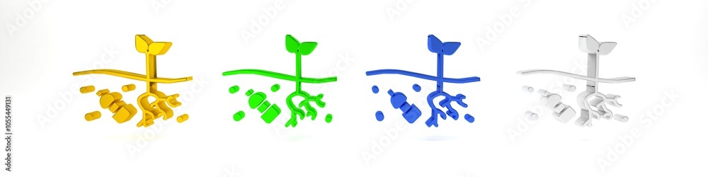Colorful The problem of pollution of the planet icon isolated on white background. The garbage, plastic, bags on the planet. Minimalism concept. 3D render illustration