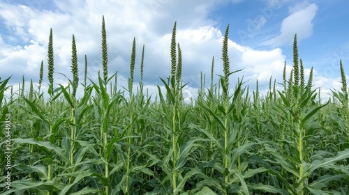 A sunkissed cornfield, golden stalks swaying gently in the breeze, ready for harvest photo