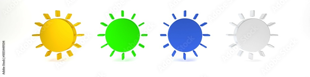 Colorful Sun icon isolated on white background. Summer symbol. Good sunny day. Minimalism concept. 3D render illustration Colorful Sun icon isolated on white background. Summer symbol. Good sunny day. Minimalism concept. 3D render illustration