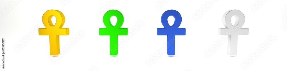 Colorful Cross ankh icon isolated on white background. Minimalism concept. 3D render illustration