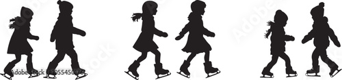 Silhouette of a children ice skating, vector silhouette