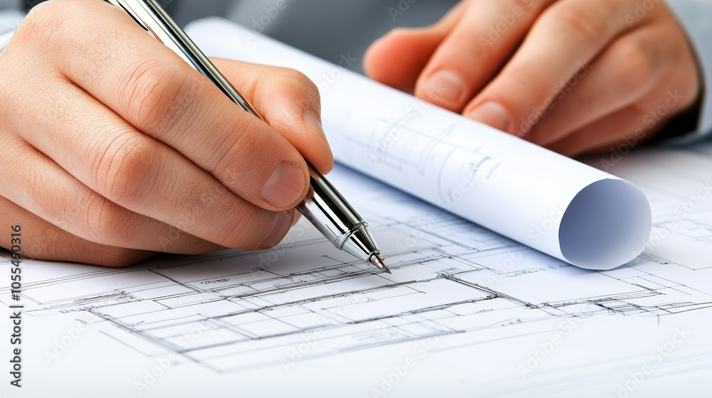 Architect's precision, detailed blueprint review for flawless structural design and construction planning Architect's precision, detailed blueprint review for flawless structural design and construction planning