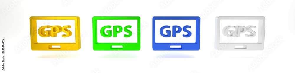 Colorful Gps device with map icon isolated on white background. Minimalism concept. 3D render illustration Colorful Gps device with map icon isolated on white background. Minimalism concept. 3D render illustration
