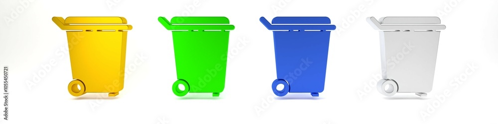 Colorful Trash can icon isolated on white background. Garbage bin sign. Recycle basket icon. Office trash icon. Minimalism concept. 3D render illustration Colorful Trash can icon isolated on white background. Garbage bin sign. Recycle basket icon. Office trash icon. Minimalism concept. 3D render illustration