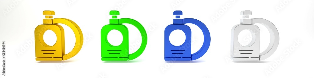 Colorful Dishwashing liquid bottle and plate icon isolated on white background. Liquid detergent for washing dishes. Minimalism concept. 3D render illustration Colorful Dishwashing liquid bottle and plate icon isolated on white background. Liquid detergent for washing dishes. Minimalism concept. 3D render illustration