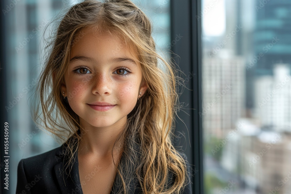 Portrait of a Young Girl with Freckles and a City View Portrait of a Young Girl with Freckles and a City View