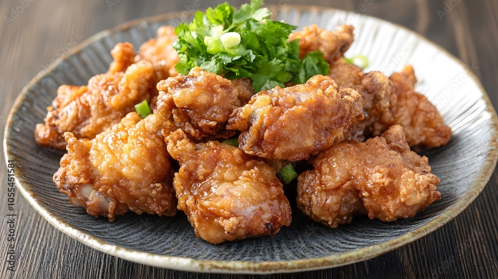 A plate of karaage, Japanese-style fried chicken, marinated in soy sauce, ginger, and garlic, crispy and juicy.
A plate of karaage, Japanese-style fried chicken, marinated in soy sauce, ginger, and garlic, crispy and juicy.