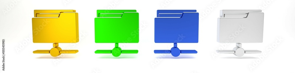 Colorful FTP folder icon isolated on white background. Software update, transfer protocol, router, teamwork tool management, copy process, info. Minimalism concept. 3D render illustration Colorful FTP folder icon isolated on white background. Software update, transfer protocol, router, teamwork tool management, copy process, info. Minimalism concept. 3D render illustration