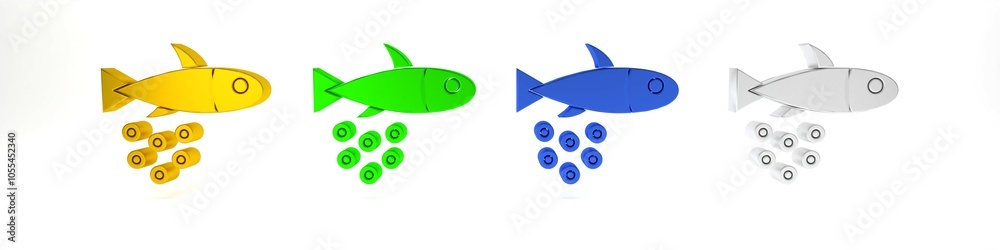 Colorful Fish with caviar icon isolated on white background. Minimalism concept. 3D render illustration