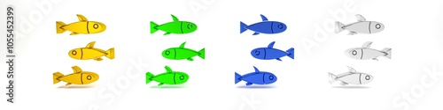 Colorful Fishes icon isolated on white background. Minimalism concept. 3D render illustration