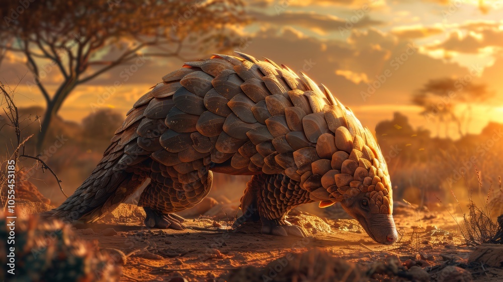 Pangolin in Golden Sunset Landscape Wildlife Endangered Species African Animal Nature Photography