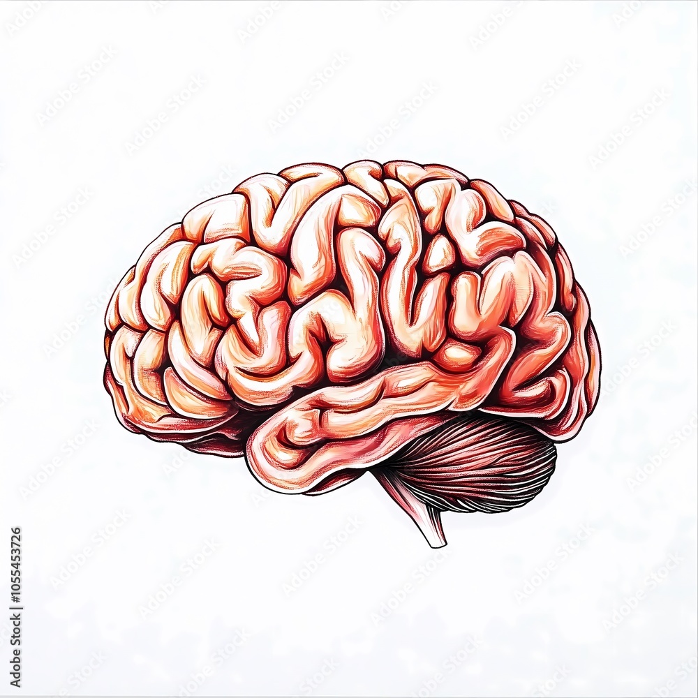 A brain hand drawn with colored pencils, style watercolor, isolated, clipart A brain hand drawn with colored pencils, style watercolor, isolated, clipart