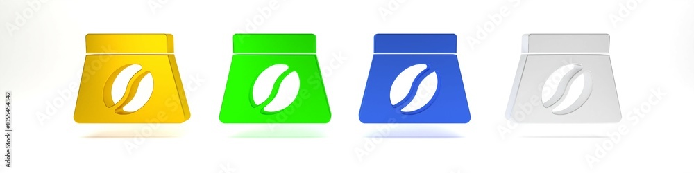 Fototapeta premium Colorful Bag of coffee beans icon isolated on white background. Minimalism concept. 3D render illustration