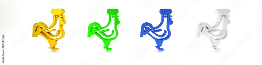 Colorful French rooster icon isolated on white background. Minimalism concept. 3D render illustration Colorful French rooster icon isolated on white background. Minimalism concept. 3D render illustration