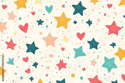 Cute notebook cover design with a colorful stars and hearts pattern,