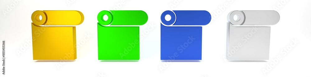 Colorful Roll of paper icon isolated on white background. Minimalism concept. 3D render illustration Colorful Roll of paper icon isolated on white background. Minimalism concept. 3D render illustration