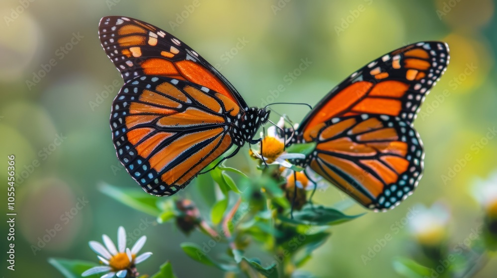 Fototapeta premium Monarch Butterfly Couple on Flower Nature Insect Macro Close up