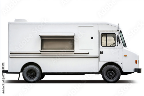 White food truck with blank side mock up on white background photo