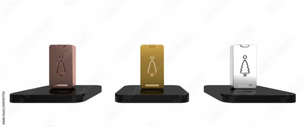 Colorful Smartphone with gift box on the screen icon isolated on white background. Merry Christmas and Happy New Year. Minimalism concept. 3D render illustration Colorful Smartphone with gift box on the screen icon isolated on white background. Merry Christmas and Happy New Year. Minimalism concept. 3D render illustration