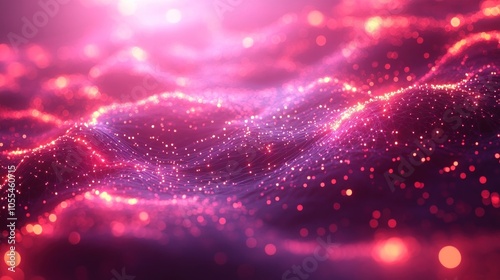 Abstract Pink and Red Digital Landscape with Glowing Points