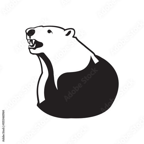 Bear silhouette, Similar images, vector illustration, Black silhouette of a bear on a white background looking forward from the side.
