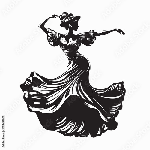 Woman Dancing Spanish Flamenco Symbol Spain Stock Vector isolated on white background