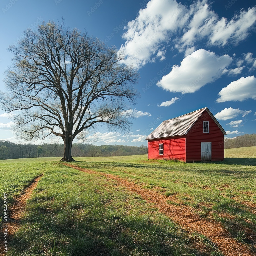 Red Barn Under a Blue Sky
