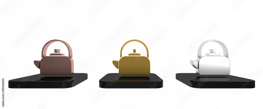 Colorful Kettle with handle icon isolated on white background. Teapot icon. Minimalism concept. 3D render illustration Colorful Kettle with handle icon isolated on white background. Teapot icon. Minimalism concept. 3D render illustration