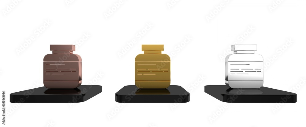 Colorful Medicine bottle and pills icon isolated on white background. Medical drug package for tablet, vitamin, antibiotic, aspirin. Minimalism concept. 3D render illustration Colorful Medicine bottle and pills icon isolated on white background. Medical drug package for tablet, vitamin, antibiotic, aspirin. Minimalism concept. 3D render illustration