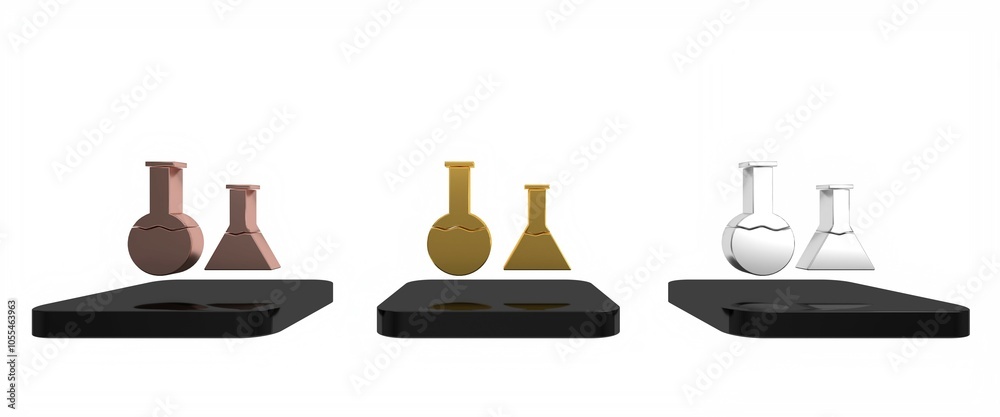 Colorful Test tube and flask icon isolated on white background. Chemical laboratory test. Laboratory glassware. Minimalism concept. 3D render illustration Colorful Test tube and flask icon isolated on white background. Chemical laboratory test. Laboratory glassware. Minimalism concept. 3D render illustration